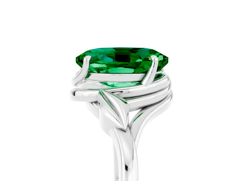 White gold Oval Cut Emerald Solitaire Ring with Twist Band and Four-Prong Setting_41