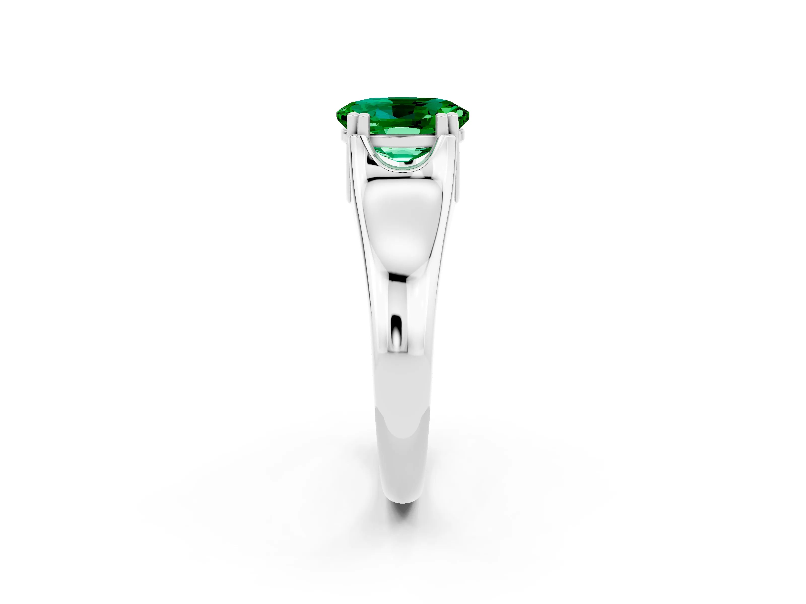 White gold Oval Cut Emerald Solitaire Ring with Wide Band and Prong Setting_2