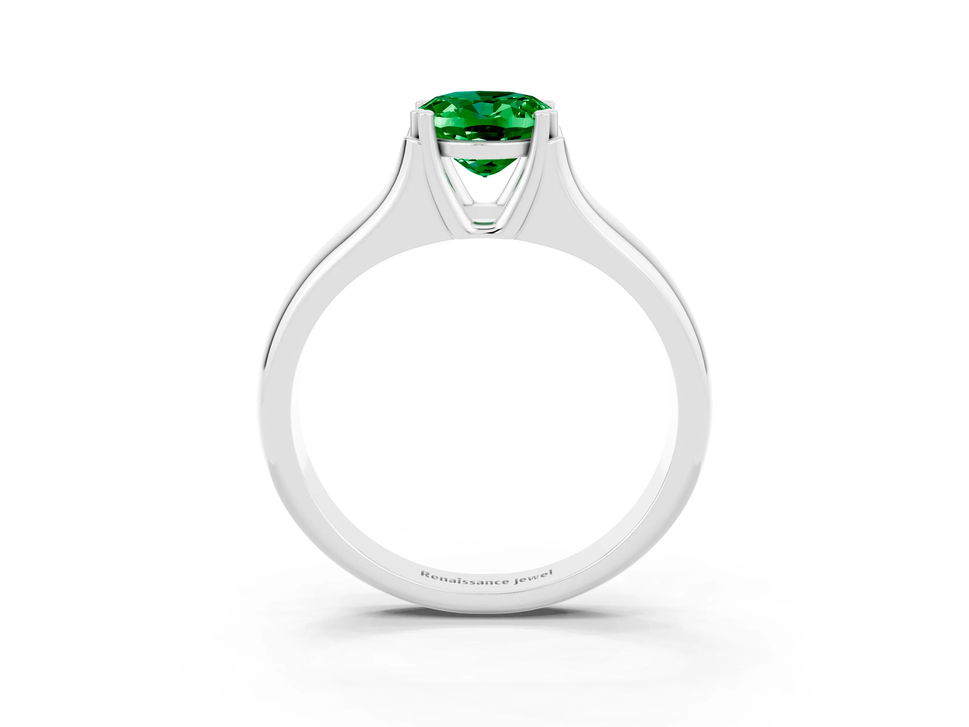 White gold Oval Cut Emerald Solitaire Ring with Wide Band and Prong Setting_3