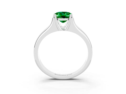 White gold Oval Cut Emerald Solitaire Ring with Wide Band and Prong Setting_3