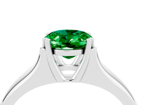 White gold Oval Cut Emerald Solitaire Ring with Wide Band and Prong Setting_4