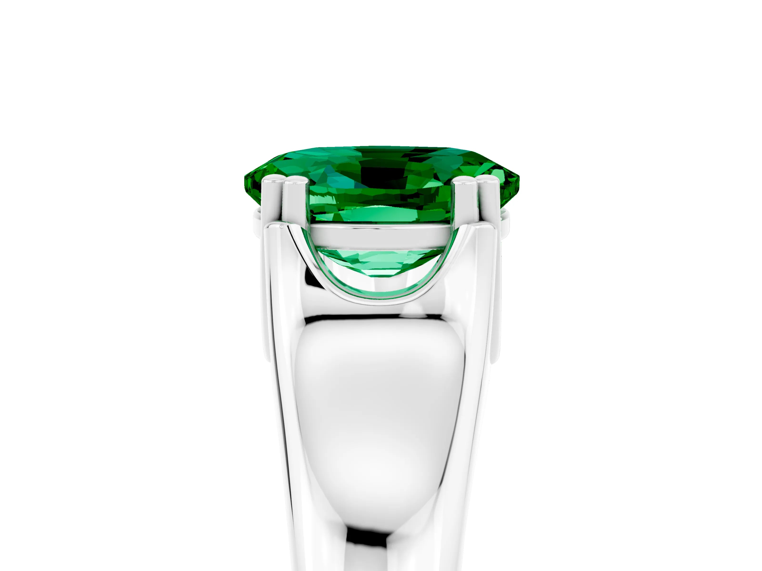 White gold Oval Cut Emerald Solitaire Ring with Wide Band and Prong Setting_5