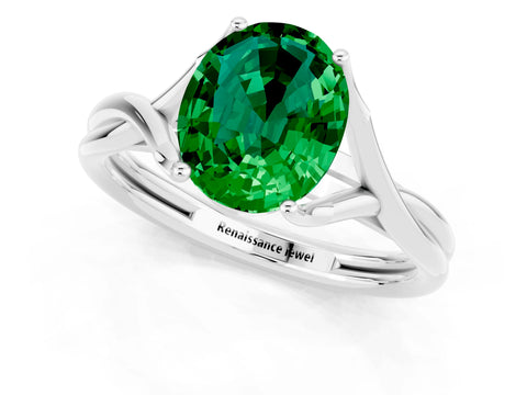 White gold Oval Cut Emerald Solitaire Twist Band Prong Setting Ring_49