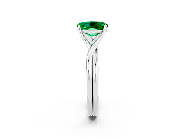 Silver Oval Cut Emerald Solitaire Twist Band Prong Setting Ring