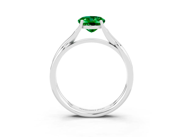 Silver Oval Cut Emerald Solitaire Twist Band Prong Setting Ring
