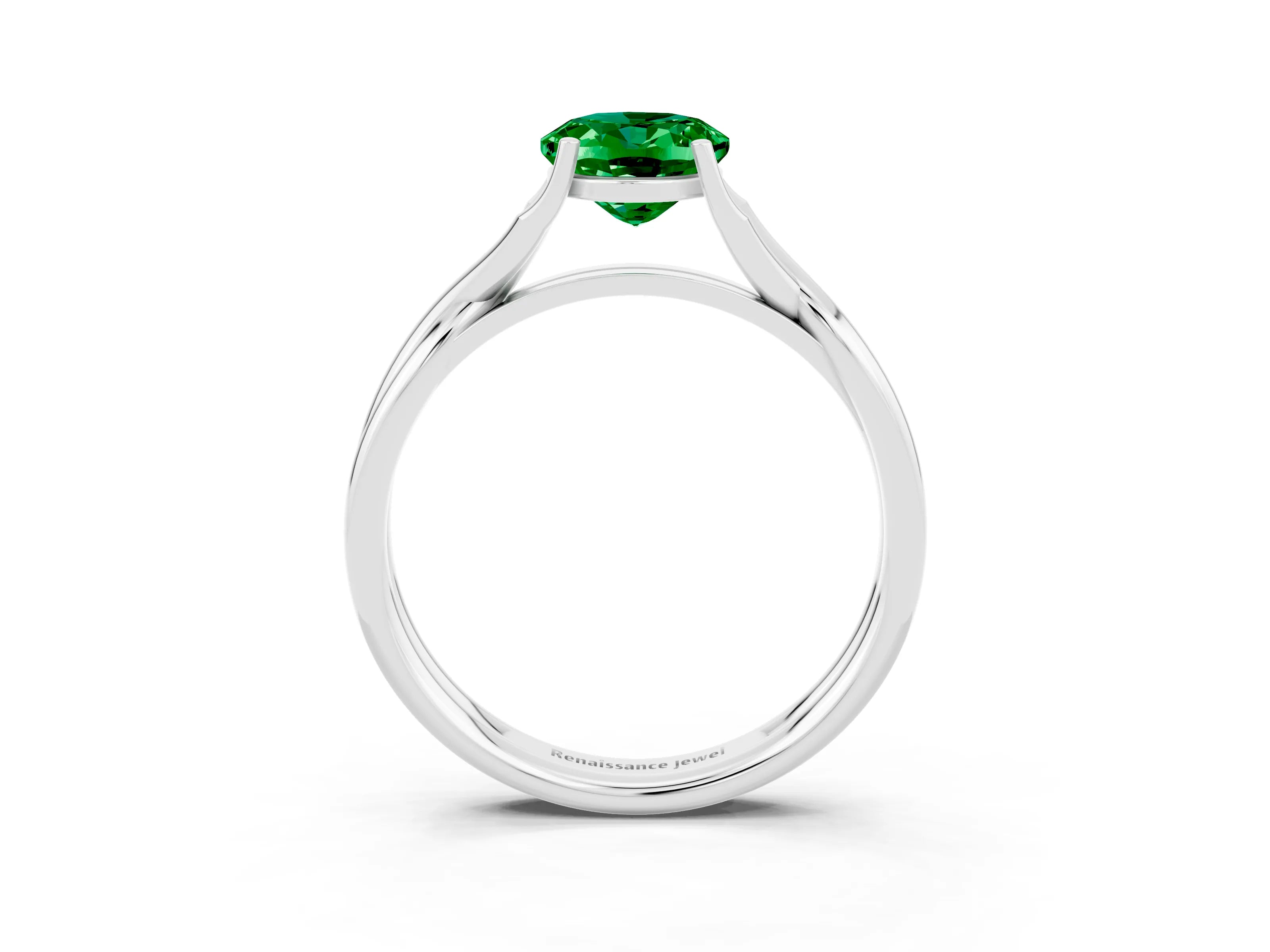 White gold Oval Cut Emerald Solitaire Twist Band Prong Setting Ring_51