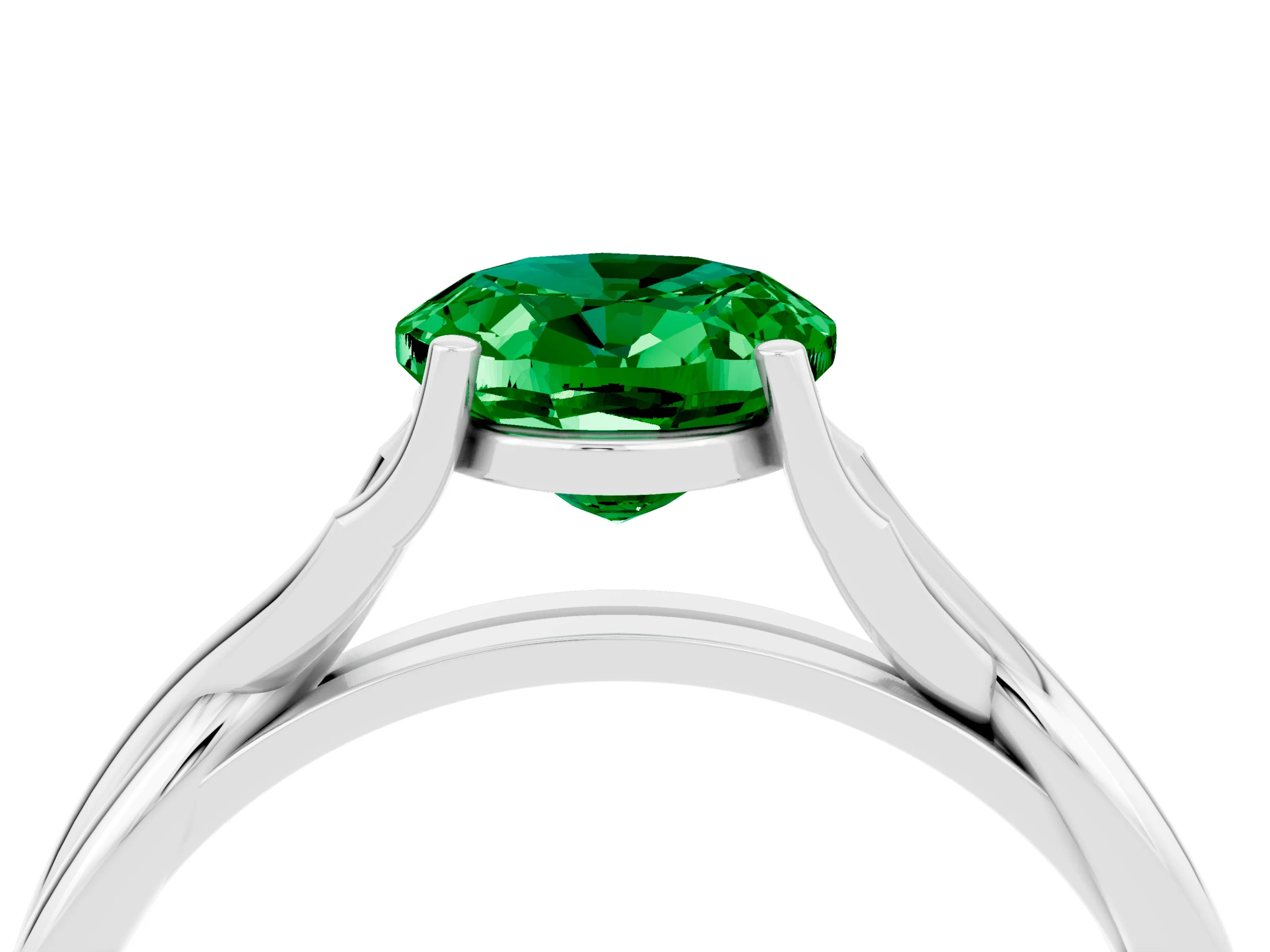 White gold Oval Cut Emerald Solitaire Twist Band Prong Setting Ring_52
