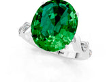 White gold Oval Cut Emerald Solitaire Twisted Band with Round  Accents and Prong Setting_13