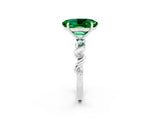 White gold Oval Cut Emerald Solitaire Twisted Band with Round  Accents and Prong Setting_14