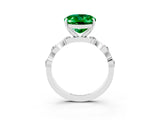 White gold Oval Cut Emerald Solitaire Twisted Band with Round  Accents and Prong Setting_15