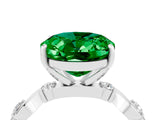 White gold Oval Cut Emerald Solitaire Twisted Band with Round  Accents and Prong Setting_16