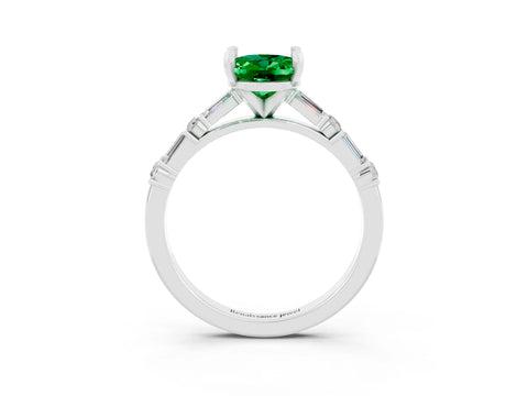 White gold Oval Cut Emerald Solitaire with Side Baguettes and Channel Set Band_3