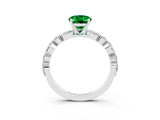 White gold Oval Cut Emerald Solitaire with Side Stones on a Pavé Band and Four-Prong Setting_3