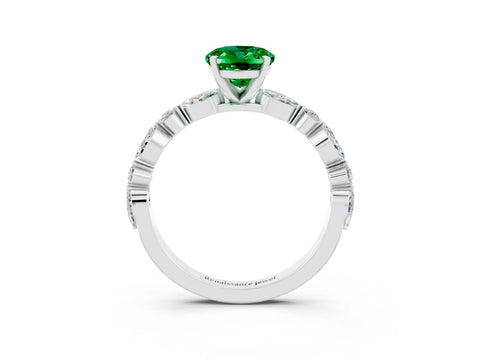 White gold Oval Cut Emerald Solitaire with Side Stones on a Pavé Band and Four-Prong Setting_3