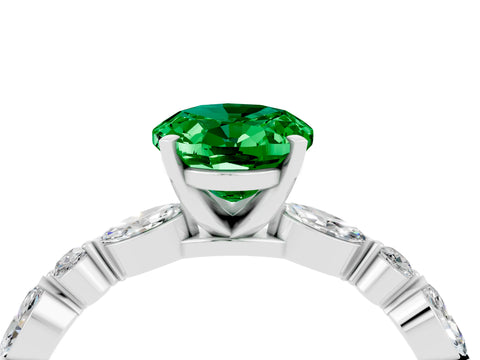 White gold Oval Cut Emerald Solitaire with Side Stones on a Pavé Band and Four-Prong Setting_4