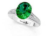 White gold Oval Cut Emerald Split Shank Engagement Ring with Pavé Band_1