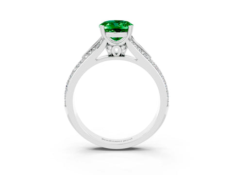 White gold Oval Cut Emerald Split Shank Engagement Ring with Pavé Band_3