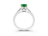 White gold Oval Cut Emerald Split Shank Engagement Ring with Pavé Band_3