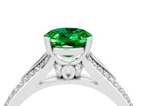 White gold Oval Cut Emerald Split Shank Engagement Ring with Pavé Band_4
