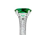 White gold Oval Cut Emerald Split Shank Engagement Ring with Pavé Band_5