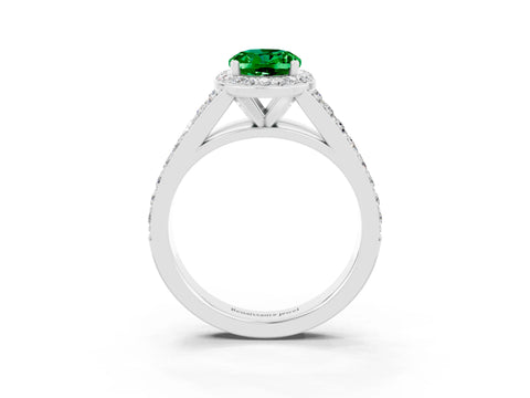 White gold Oval Cut Emerald Split Shank Halo Ring with Four-Prong Setting_15