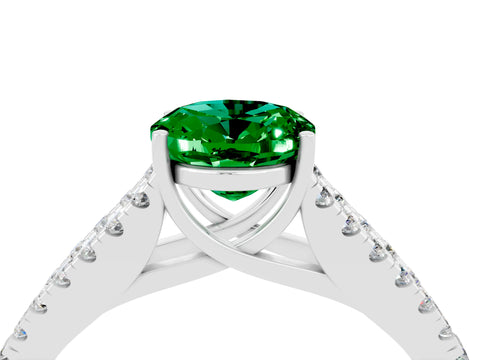 White gold Oval Cut Emerald Split Shank Pavé Engagement Ring with Four-Prong Setting_16