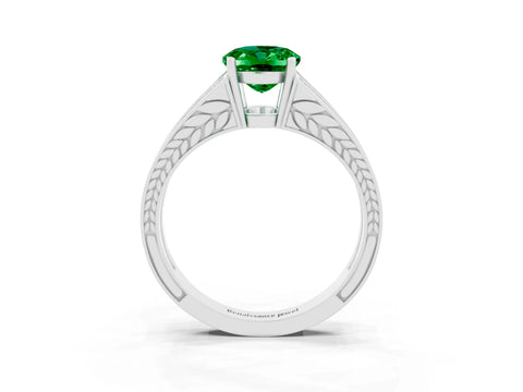 White gold Oval Cut Emerald Split Shank Ring with Pavé Band and Four-Prong Setting_3