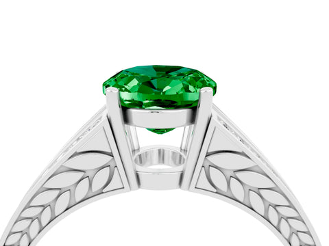 White gold Oval Cut Emerald Split Shank Ring with Pavé Band and Four-Prong Setting_4