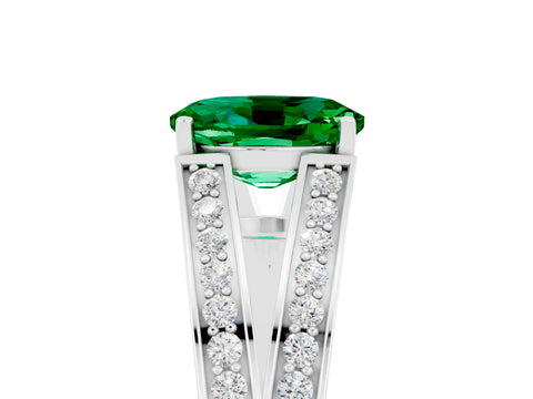 White gold Oval Cut Emerald Split Shank Ring with Pavé Band and Four-Prong Setting_5