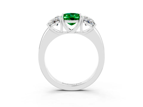 White gold Oval Cut Emerald Three-Stone Ring with Four-Prong Setting and Classic Band_3