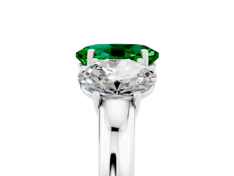 White gold Oval Cut Emerald Three-Stone Ring with Four-Prong Setting and Classic Band_5