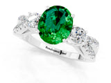 White gold Oval Cut Emerald Three-Stone Ring with Pavé Split Shank and Four-Prong Setting_13