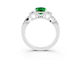 White gold Oval Cut Emerald Three-Stone Ring with Pavé Split Shank and Four-Prong Setting_15