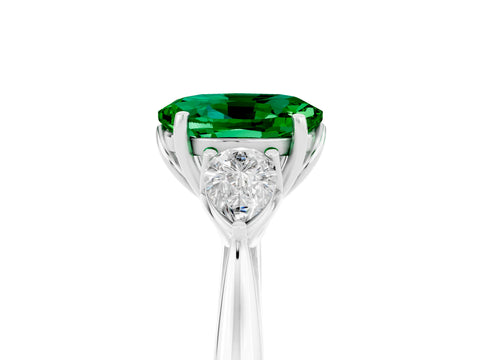 White gold Oval Cut Emerald Three-Stone Ring with Pear Side Stones and Four-Prong Setting_41