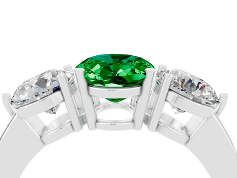 White gold Oval Cut Emerald Three-Stone Ring with Prong Setting and Classic Band_4