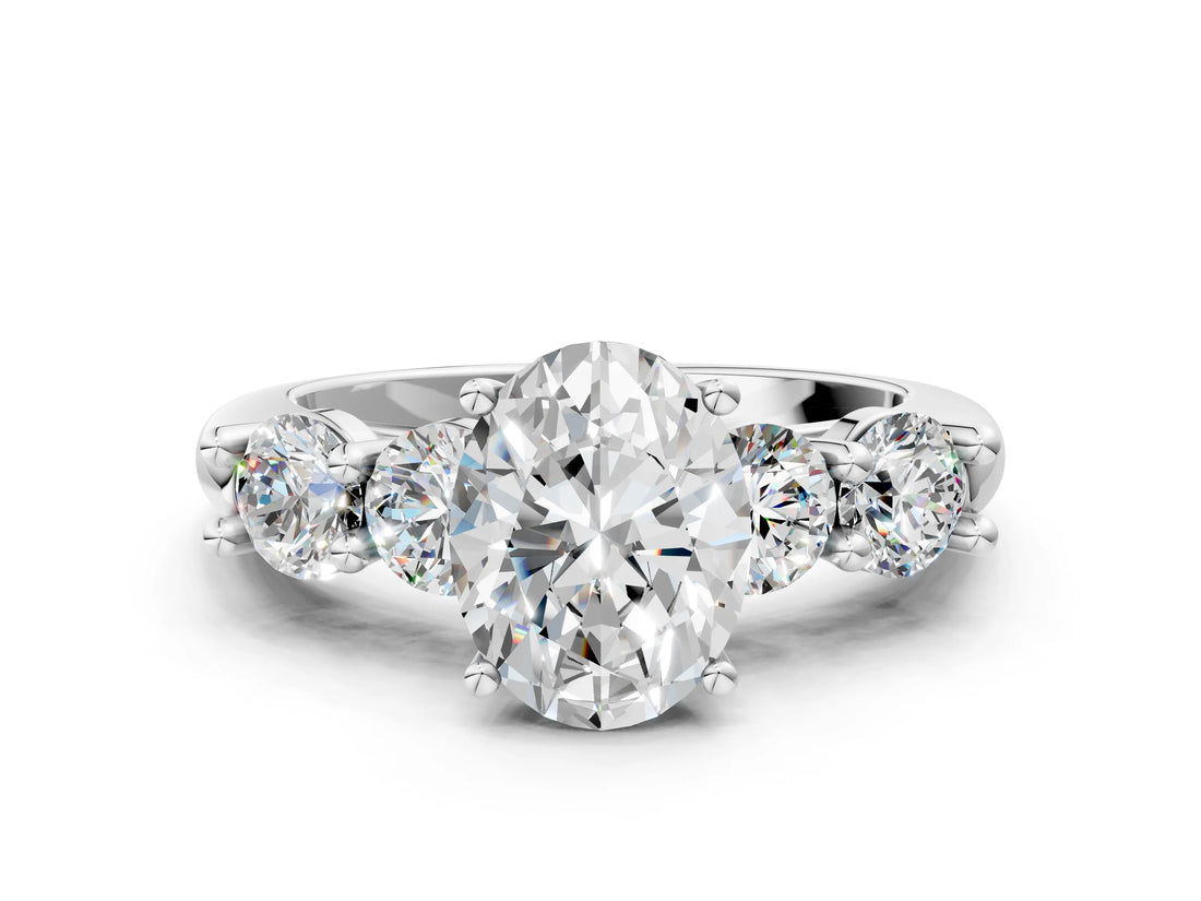 White gold Oval Cut Five-Stone Prong Set Diamond Ring with Classic Band_68