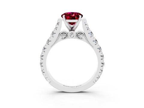 White gold Oval Cut Garnet Classic Solitaire Ring with Pavé Band and Four-Prong Setting_3