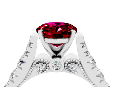 White gold Oval Cut Garnet Classic Solitaire Ring with Pavé Band and Four-Prong Setting_4