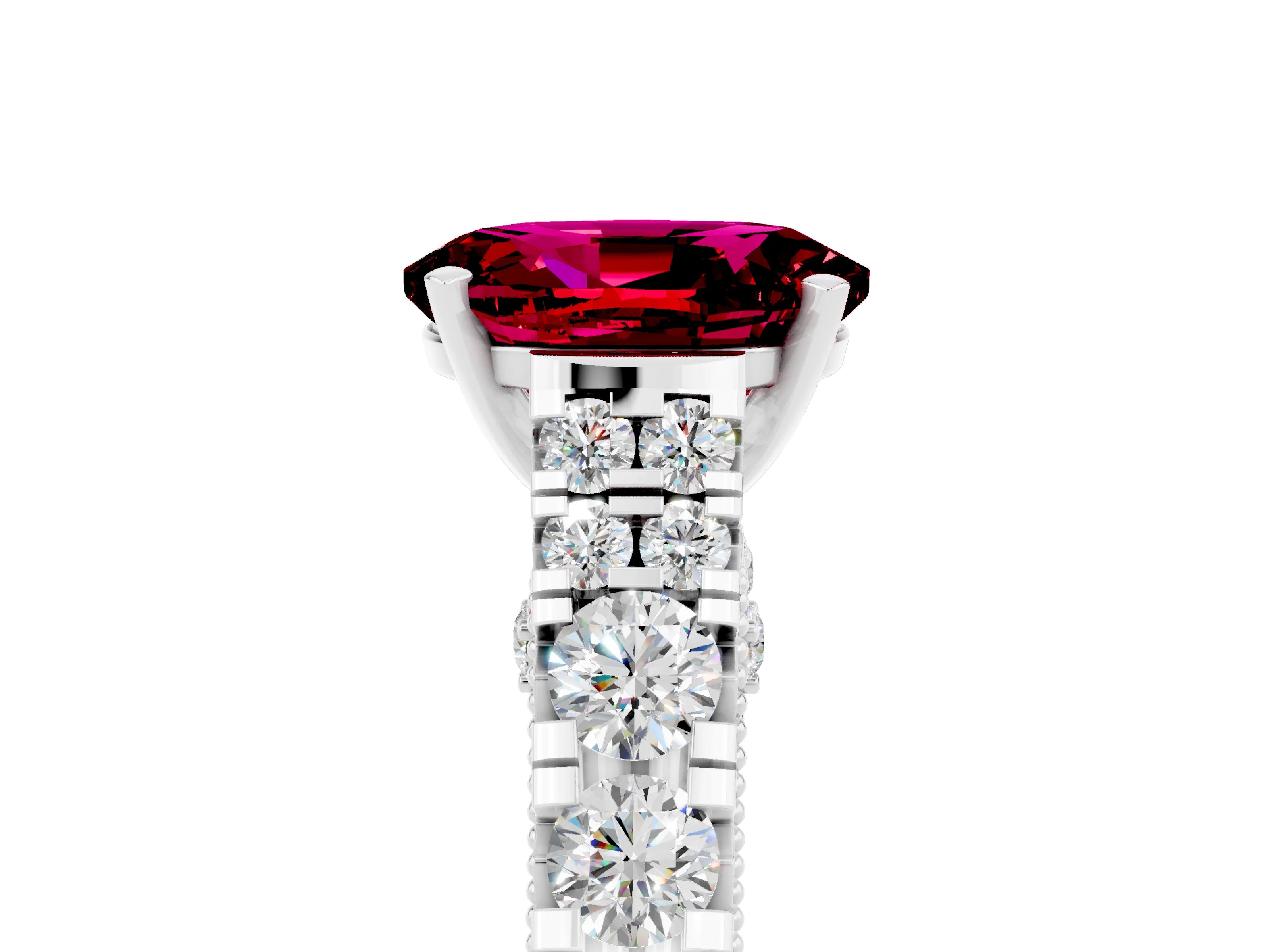White gold Oval Cut Garnet Classic Solitaire Ring with Pavé Band and Four-Prong Setting_5