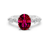 White gold Oval Cut Garnet Cluster Side Stone Solitaire Ring with Prong Setting_24