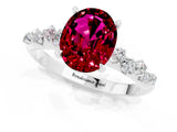 White gold Oval Cut Garnet Cluster Side Stone Solitaire Ring with Prong Setting_25