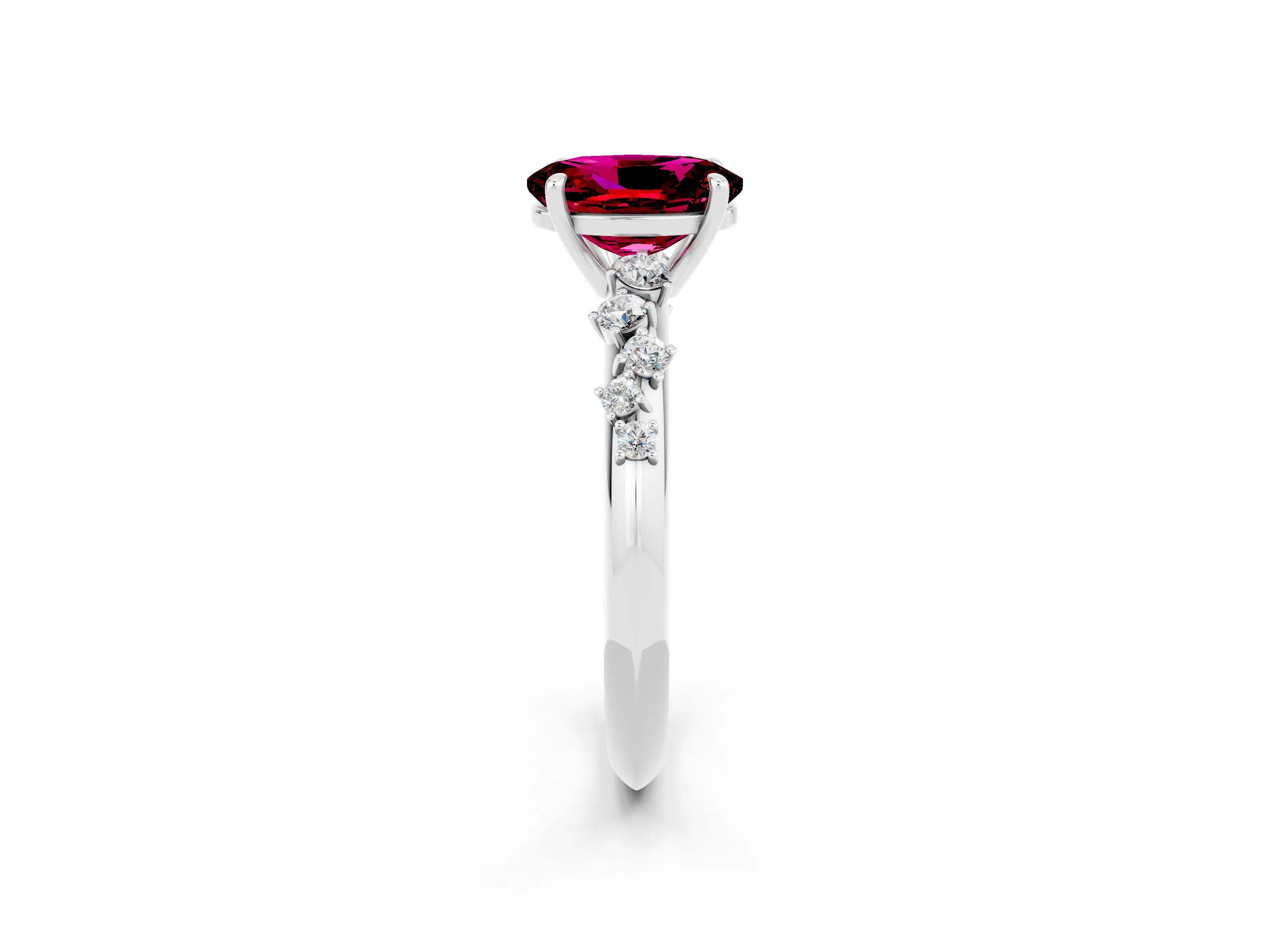 White gold Oval Cut Garnet Cluster Side Stone Solitaire Ring with Prong Setting_26
