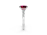 White gold Oval Cut Garnet Cluster Side Stone Solitaire Ring with Prong Setting_26