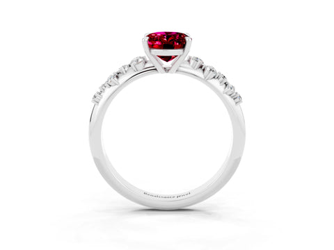 White gold Oval Cut Garnet Cluster Side Stone Solitaire Ring with Prong Setting_27