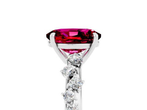 White gold Oval Cut Garnet Cluster Side Stone Solitaire Ring with Prong Setting_29