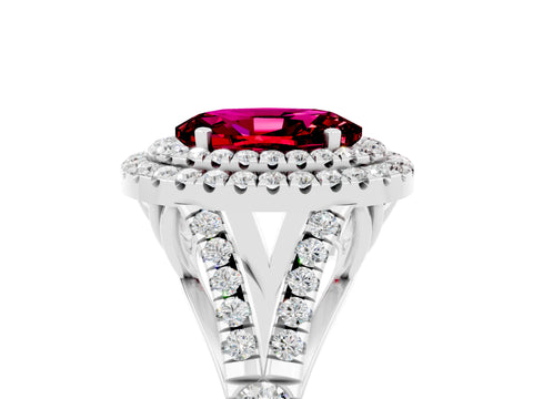 White gold Oval Cut Garnet Double Halo Ring with Split Shank and Prong Setting_17
