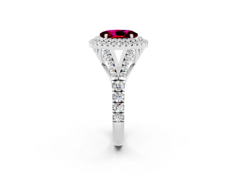 White gold Oval Cut Garnet Double Halo Ring with Split Shank and Prong Setting_26
