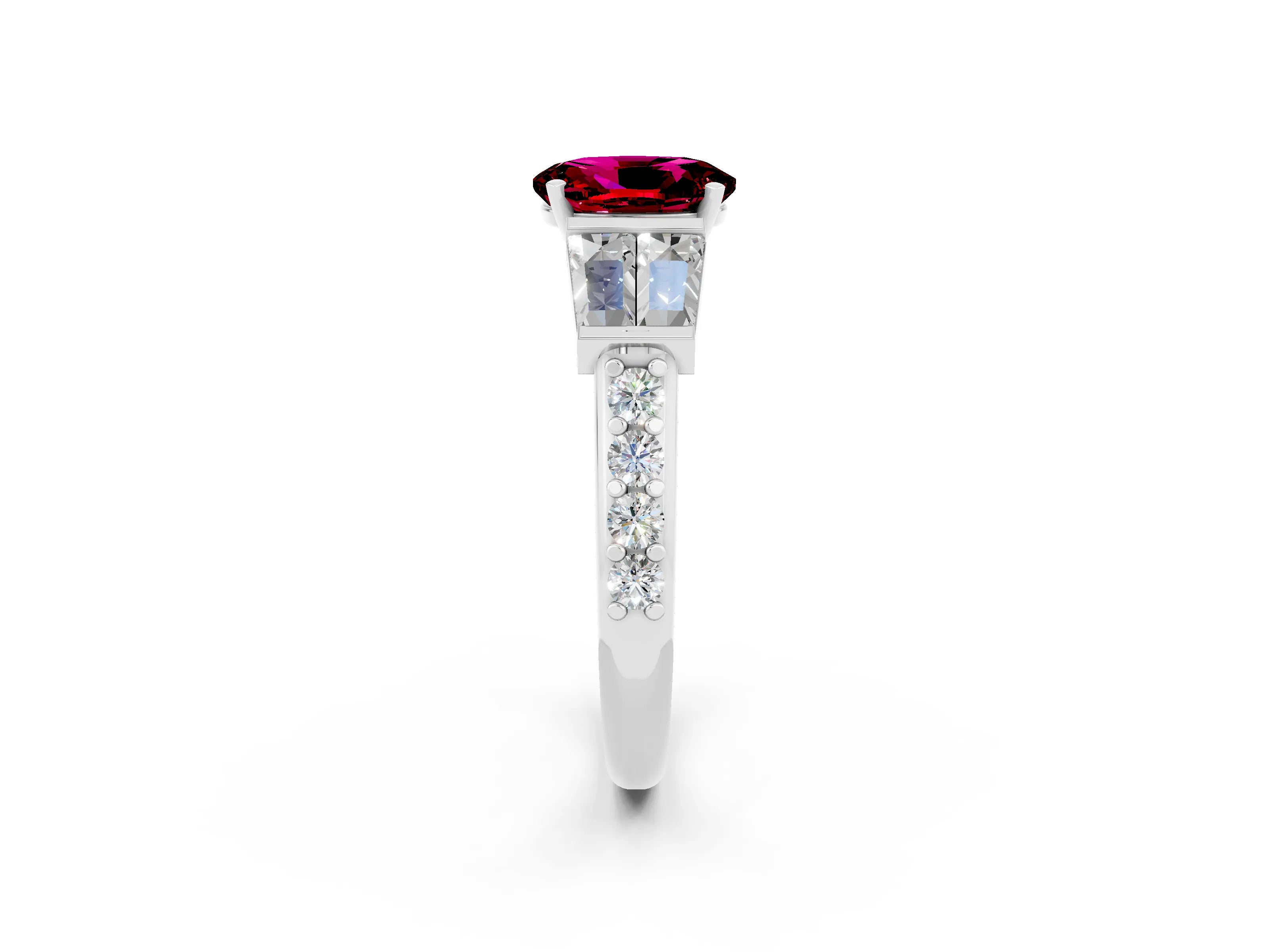 White gold Oval Cut Garnet Engagement Ring with Baguette Side Stones and Channel Set Band_2