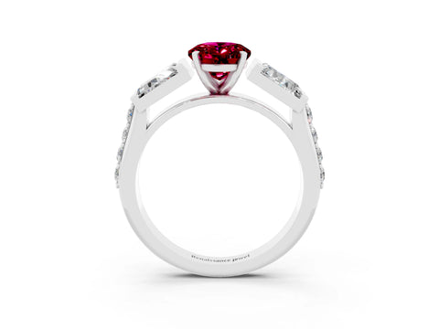 White gold Oval Cut Garnet Engagement Ring with Baguette Side Stones and Channel Set Band_3