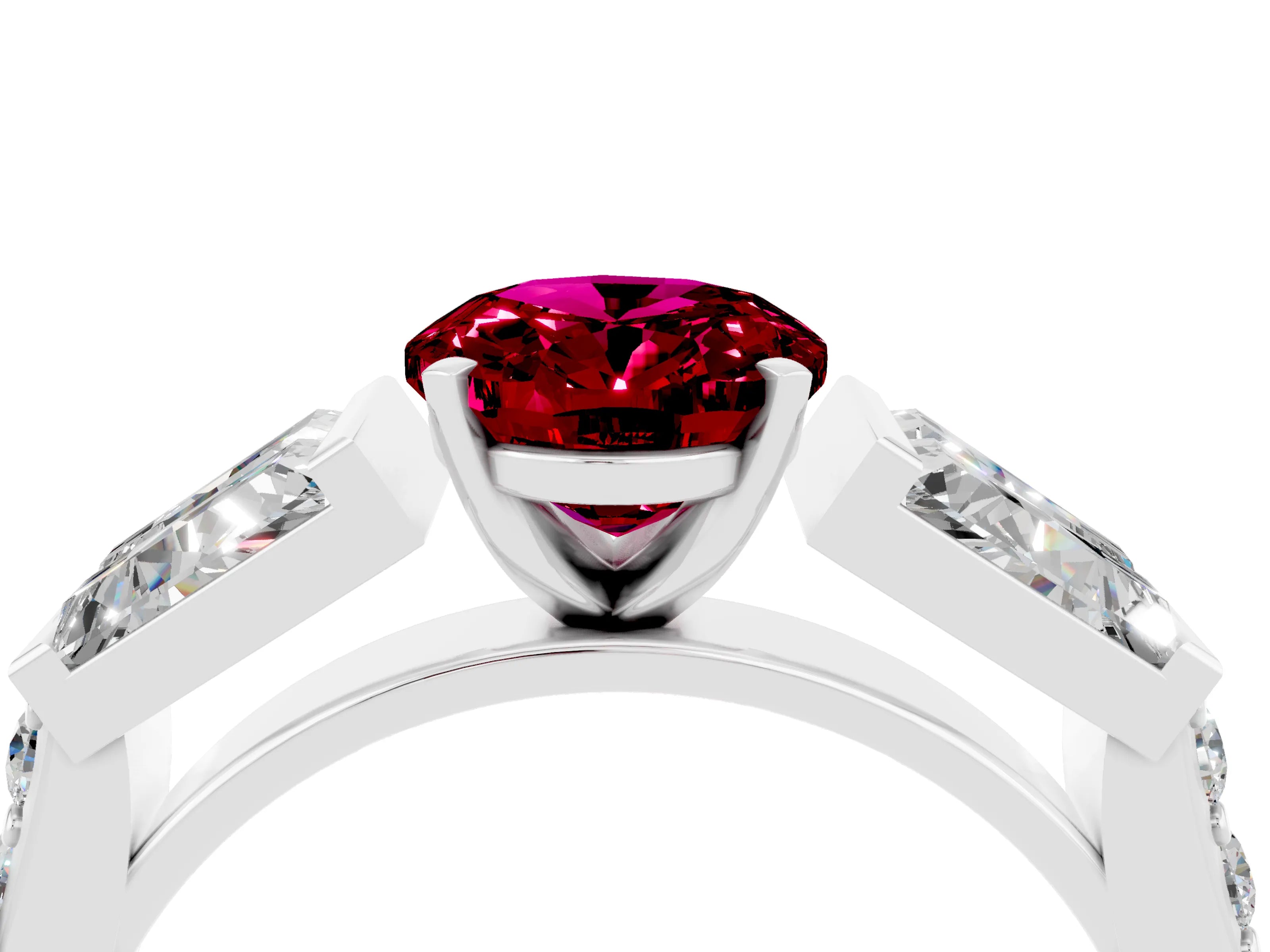 White gold Oval Cut Garnet Engagement Ring with Baguette Side Stones and Channel Set Band_4